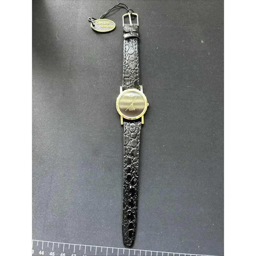 Gold Tone Case Black Dial And Band Women’s Quartz Watch